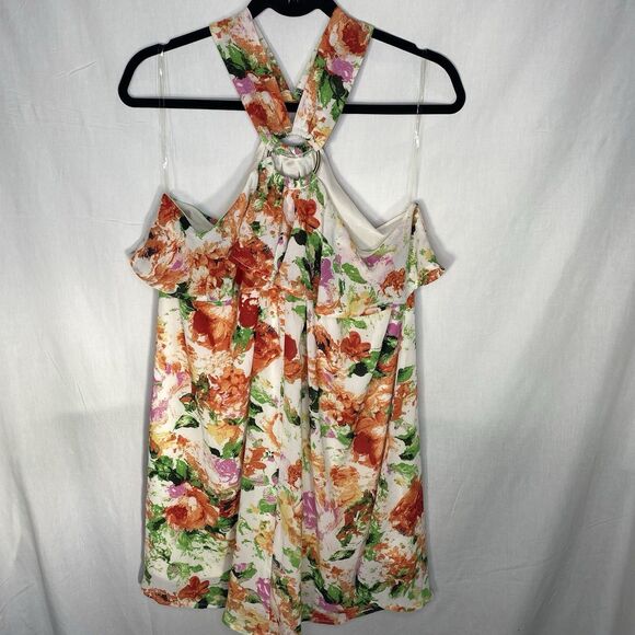 ENTRO Dress Floral Halter Cold Shoulder Ruffle Mini Flowy Boho L Anthropologie - Picture 2 of 10